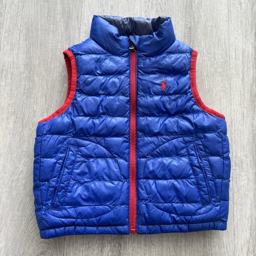 Polo Ralph Lauren Toddler Blue Red Puffer Vest Reversible Down Fill Size 2T
